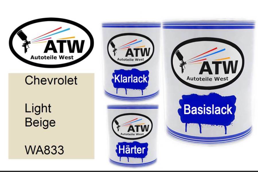 Chevrolet, Light Beige, WA833: 1L Lackdose + 1L Klarlack + 500ml Härter - Set, von ATW Autoteile West.